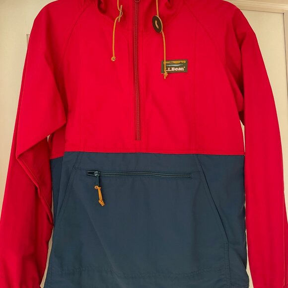 L.L. Bean Women's Anorak Windbreaker 1/4 Zip Jacket in Red and Navy Blue - Picture 2 of 5